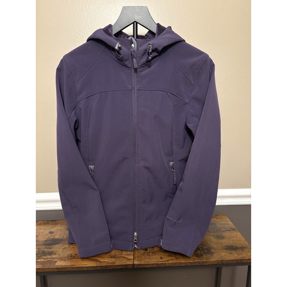 Free Country Fleece Jacket Coat Womens Purple Small Hooded Zip Front Zip Pockets